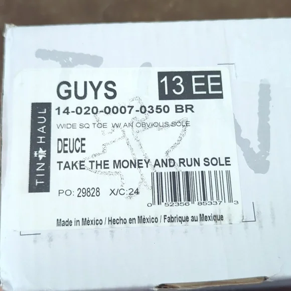 TIN HAUL men's DEUCE money themed square toe leather cowboy boot sz 13EE NWT